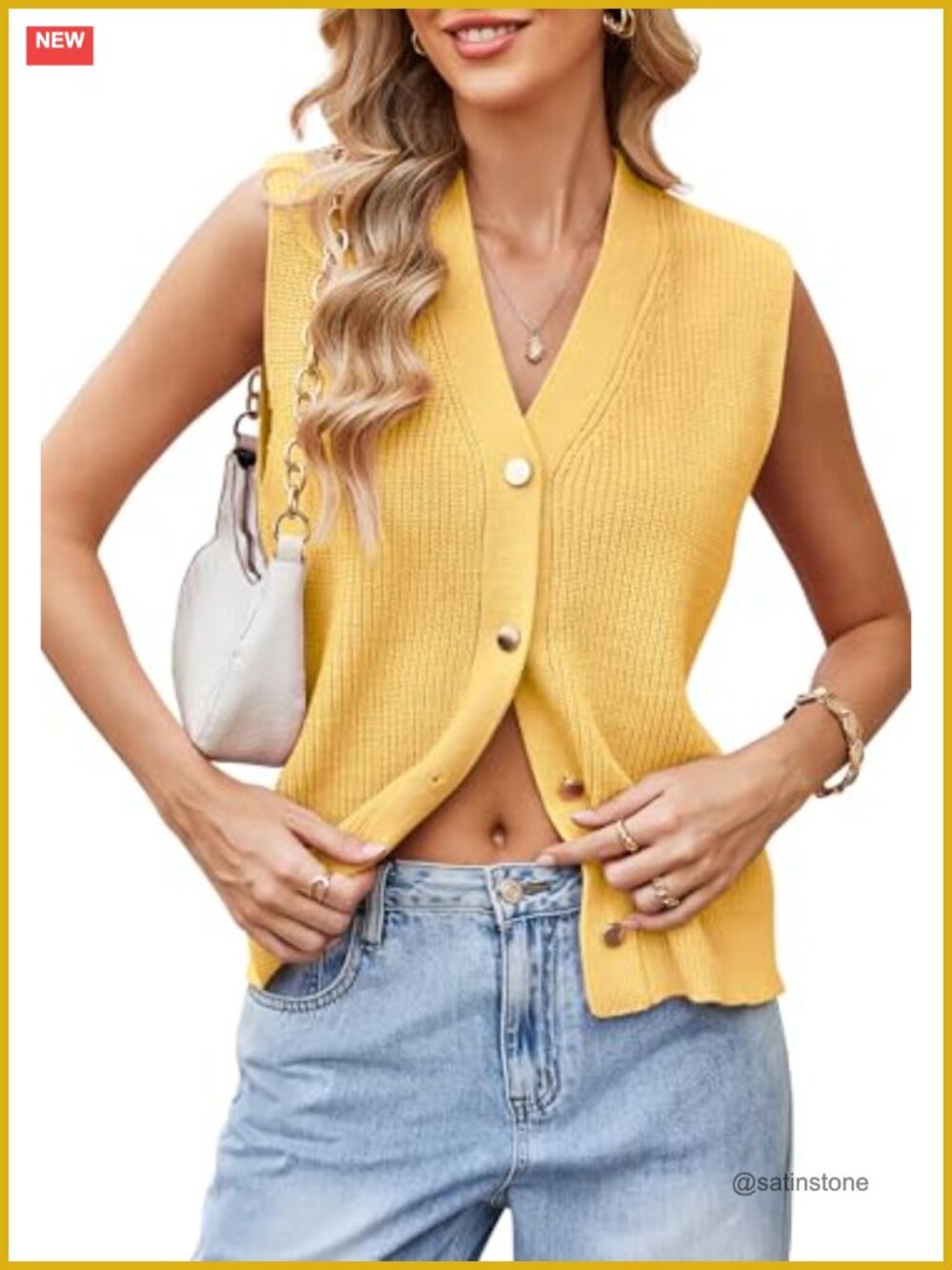 Sleeveless Button Front Sweater Vest V Neck Knit Tank Top